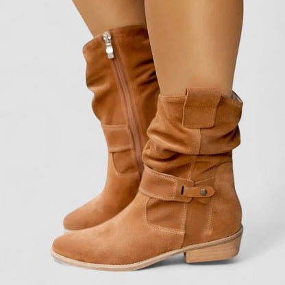 Slouchy Mid Calf Boots for Women | Block Heel Round Toe Warm Winter Style