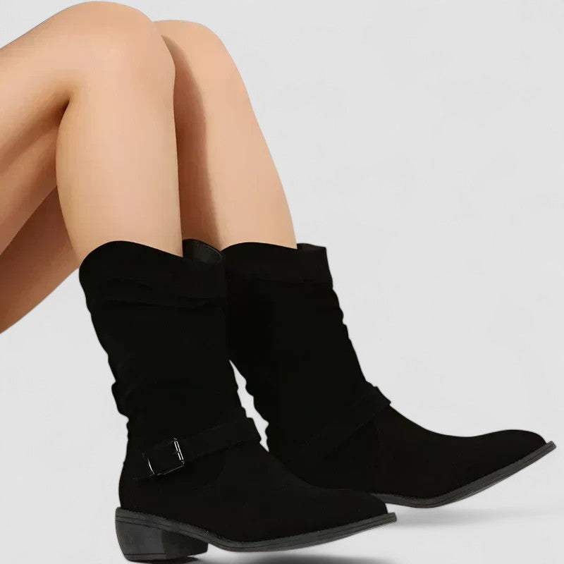 Slouchy Mid Calf Boots for Women | Block Heel Round Toe Warm Winter Style