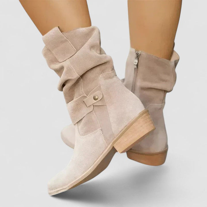 Slouchy Mid Calf Boots for Women | Block Heel Round Toe Warm Winter Style