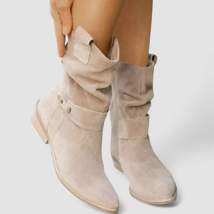 Slouchy Mid Calf Boots for Women | Block Heel Round Toe Warm Winter Style