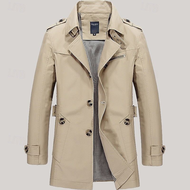 Cosy Trench Coat for Men | Button Front Autumn Layering