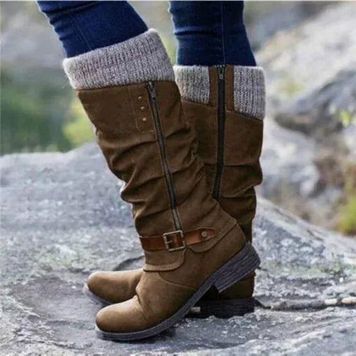Block Heel Mid Calf Boots for Women | Side Zip Round Toe Warm Winter Style