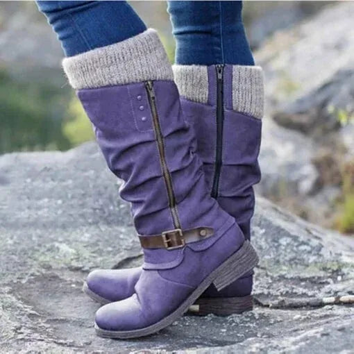 Block Heel Mid Calf Boots for Women | Side Zip Round Toe Warm Winter Style