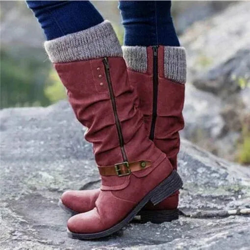 Block Heel Mid Calf Boots for Women | Side Zip Round Toe Warm Winter Style