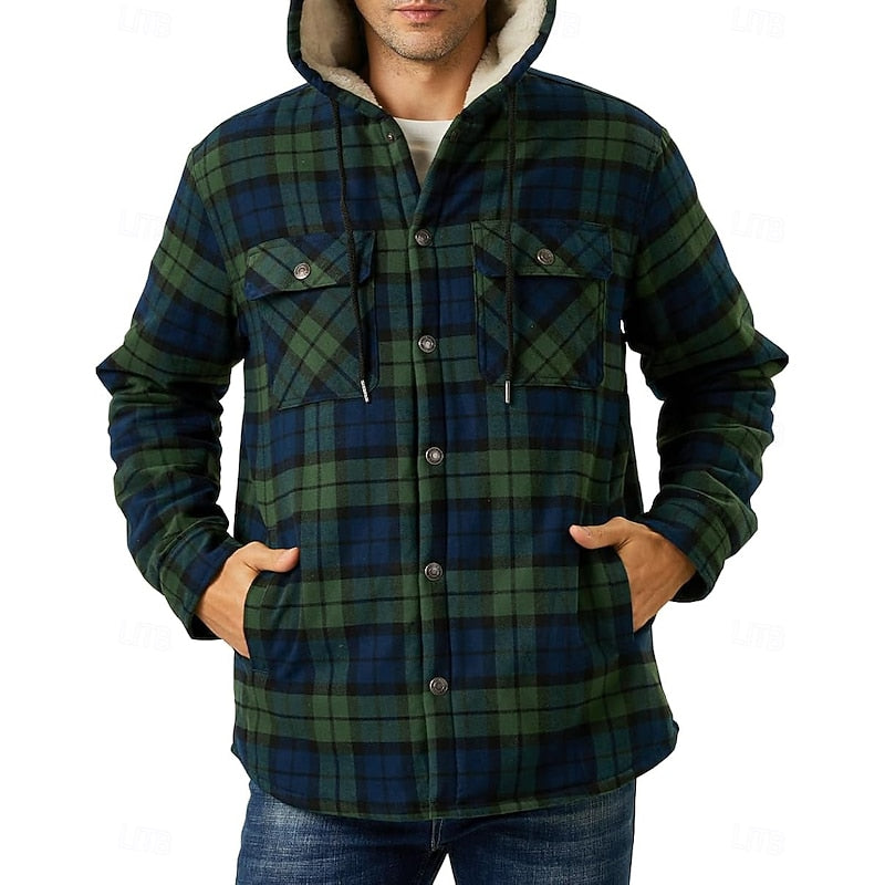Plaid Shacket for Men | Hooded Button Front Winter Outerwear