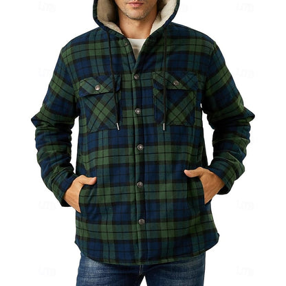 Plaid Shacket for Men | Hooded Button Front Winter Outerwear