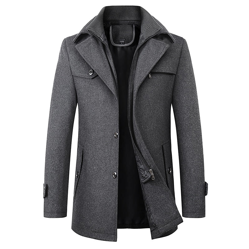 Funnel Neck Winter Coat for Men | Button Front Insulated Autumn Layering
