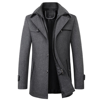 Funnel Neck Winter Coat for Men | Button Front Insulated Autumn Layering