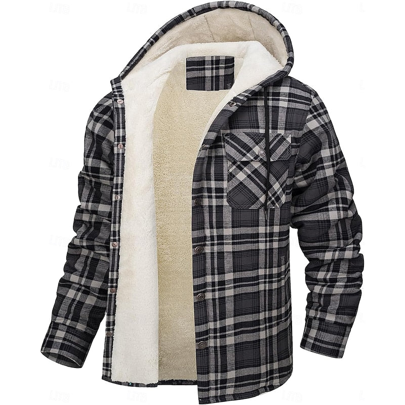 Plaid Shacket for Men | Hooded Button Front Winter Outerwear