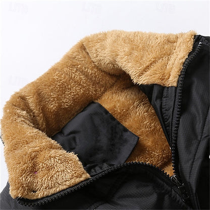 Fleece Lined Puffer Jacket for Men | Button Front Insulated Winter Outerwear