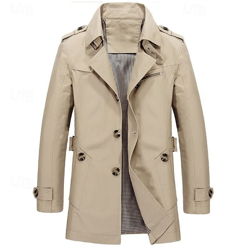 Cosy Trench Coat for Men | Button Front Autumn Layering