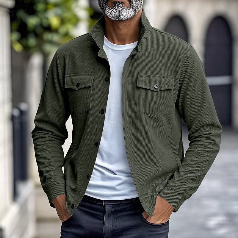 Warm Winter Jacket for Men | Ribbed Button Front Cold Weather Ready