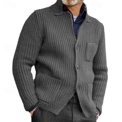Button Front Cardigan for Men | Ribbed Funnel Neck Autumn Layering