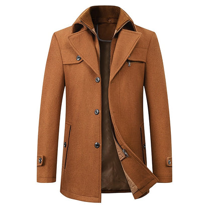 Funnel Neck Winter Coat for Men | Button Front Insulated Autumn Layering