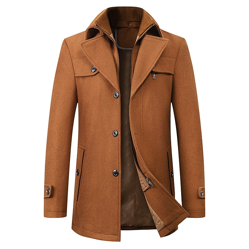 Funnel Neck Winter Coat for Men | Button Front Insulated Autumn Layering