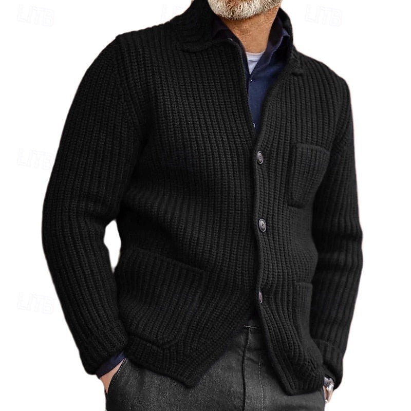 Button Front Cardigan for Men | Ribbed Funnel Neck Autumn Layering