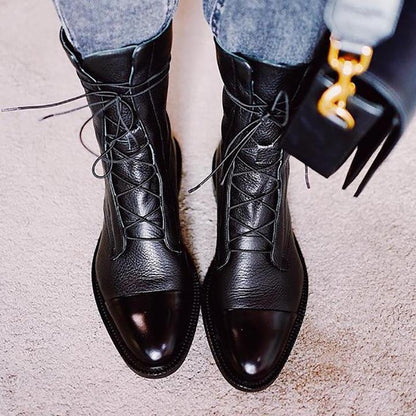 Classic Mid Calf Boots for Women | Lace Up Flat Warm Winter Style