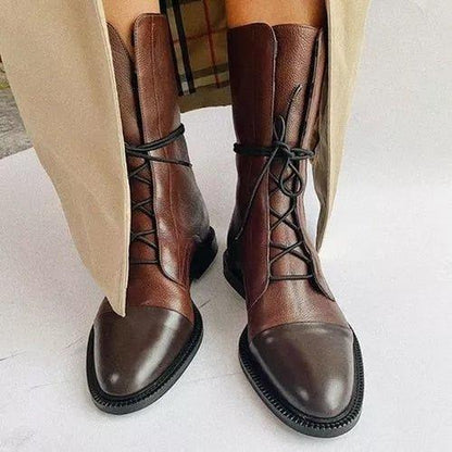 Classic Mid Calf Boots for Women | Lace Up Flat Warm Winter Style