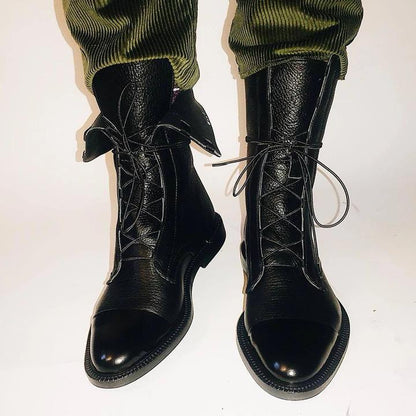 Classic Mid Calf Boots for Women | Lace Up Flat Warm Winter Style