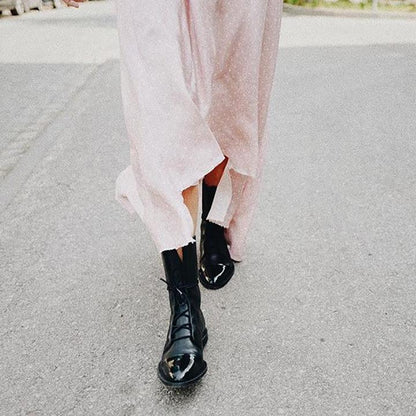 Classic Mid Calf Boots for Women | Lace Up Flat Warm Winter Style