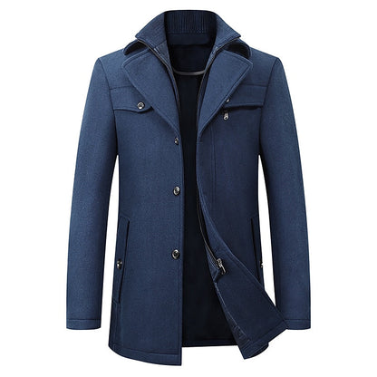 Funnel Neck Winter Coat for Men | Button Front Insulated Autumn Layering