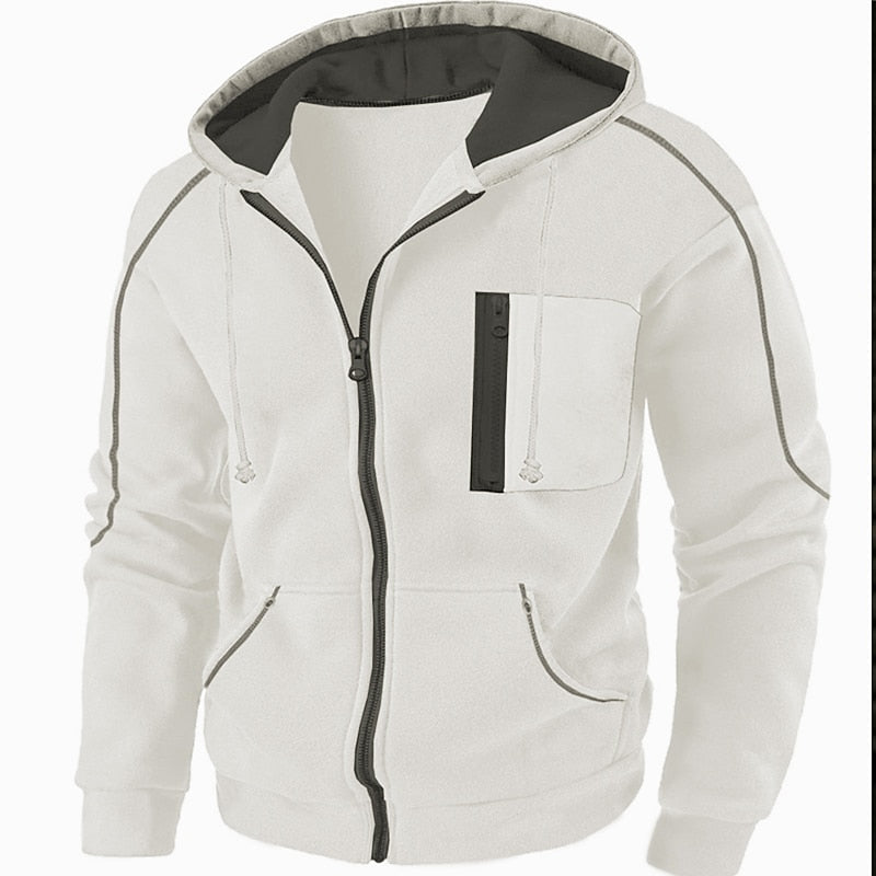 Hooded Winter Jacket for Men | Drawstring Full Zip Autumn Layering
