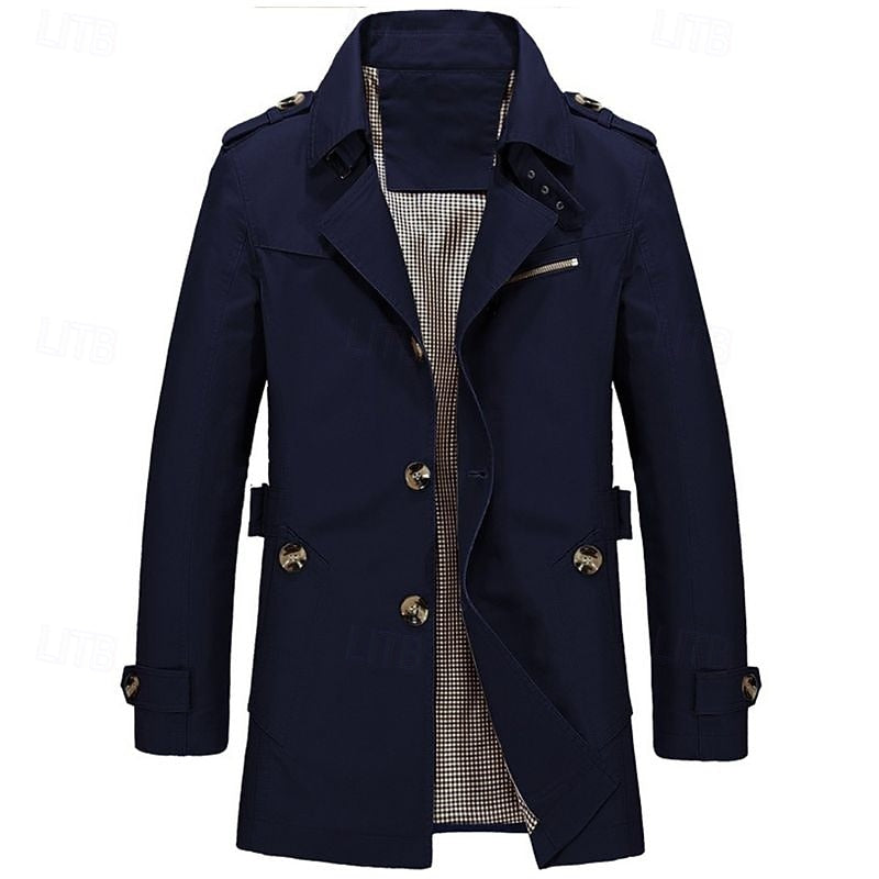 Cosy Trench Coat for Men | Button Front Autumn Layering