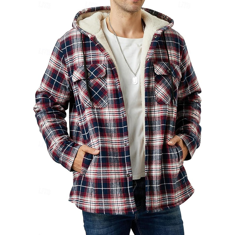 Plaid Shacket for Men | Hooded Button Front Winter Outerwear