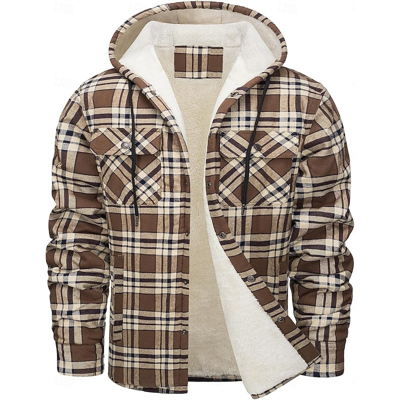 Plaid Shacket for Men | Hooded Button Front Winter Outerwear