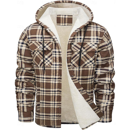 Plaid Shacket for Men | Hooded Button Front Winter Outerwear
