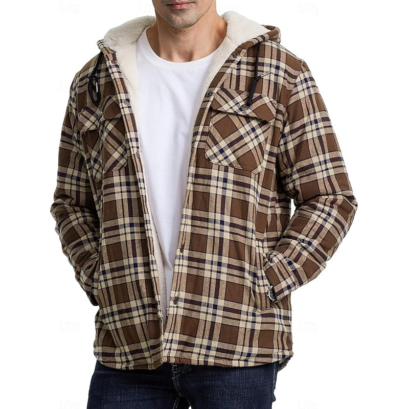 Plaid Shacket for Men | Hooded Button Front Winter Outerwear