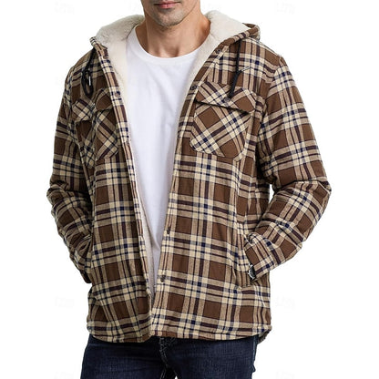 Plaid Shacket for Men | Hooded Button Front Winter Outerwear