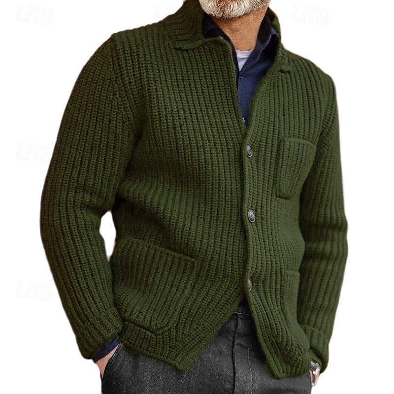 Button Front Cardigan for Men | Ribbed Funnel Neck Autumn Layering