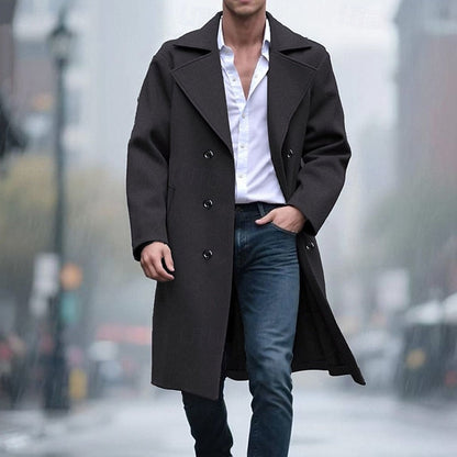 Double Breasted Winter Coat for Men | Lapel Collar Autumn Layering