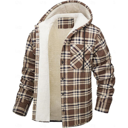 Plaid Shacket for Men | Hooded Button Front Winter Outerwear