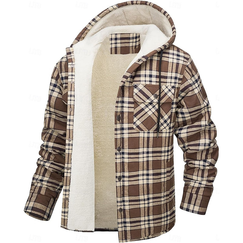 Plaid Shacket for Men | Hooded Button Front Winter Outerwear