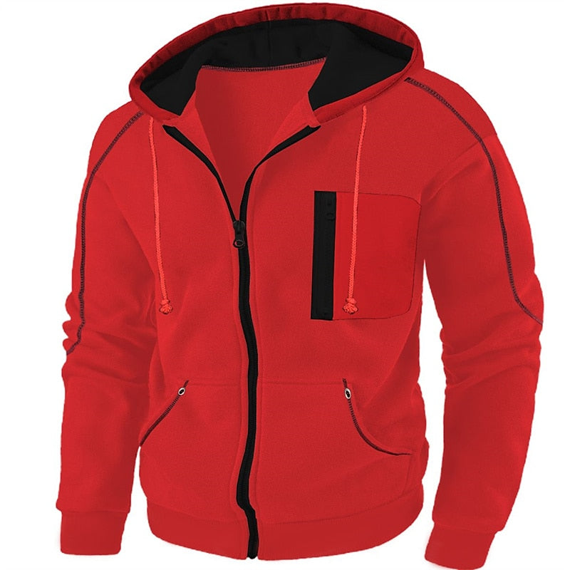 Hooded Winter Jacket for Men | Drawstring Full Zip Autumn Layering