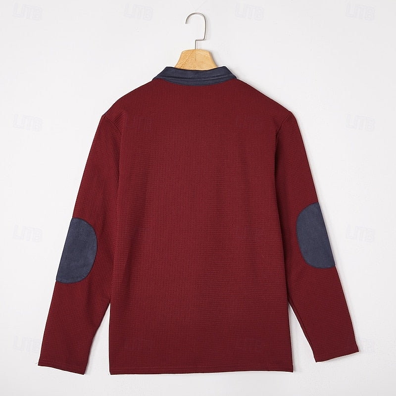 Wine Half Zip Sweater for Men | Warm Winter Layer