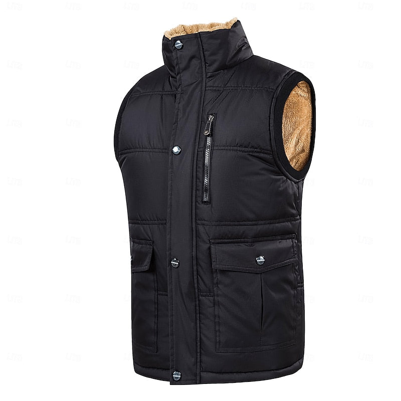 Fleece Lined Puffer Jacket for Men | Button Front Insulated Winter Outerwear