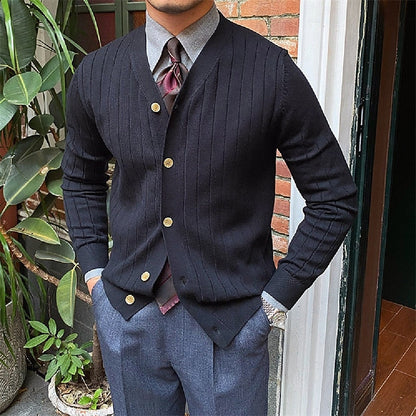 Button Front Cardigan for Men | Ribbed V Neck Cosy Winter Style
