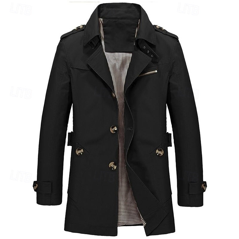 Cosy Trench Coat for Men | Button Front Autumn Layering