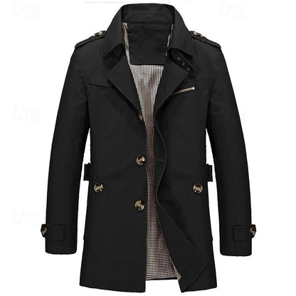 Cosy Trench Coat for Men | Button Front Autumn Layering