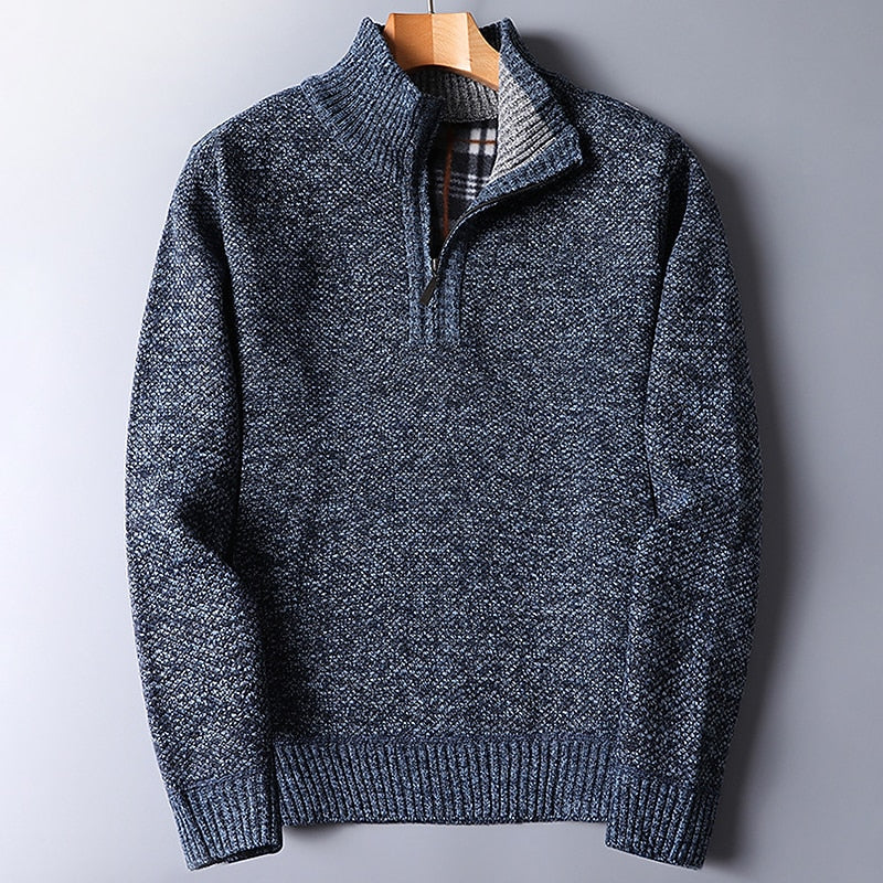 Half Zip Sweater for Men | Ribbed Funnel Neck Autumn Layering