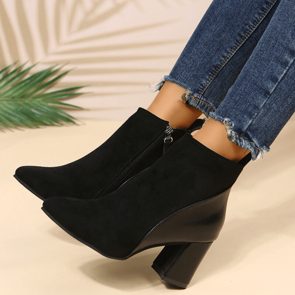 Pointed Toe Ankle Boots for Women | Side Zip Block Heel Winter Ready Comfort