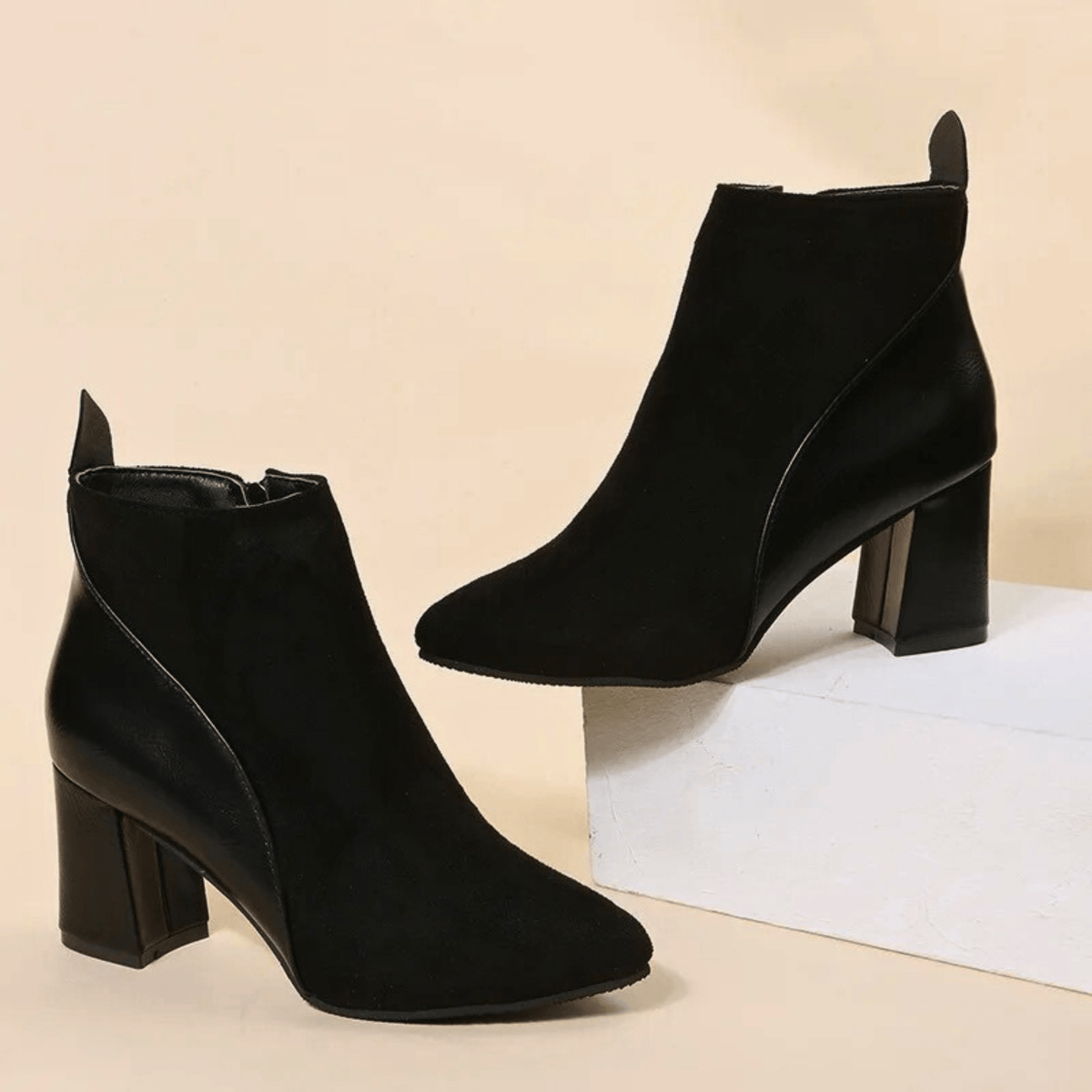 Pointed Toe Ankle Boots for Women | Side Zip Block Heel Winter Ready Comfort