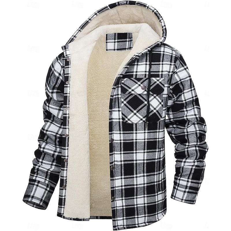 Plaid Shacket for Men | Hooded Button Front Winter Outerwear