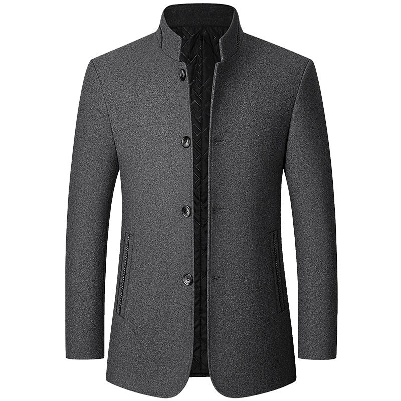 Funnel Neck Winter Coat for Men | Button Front Cold Weather Ready