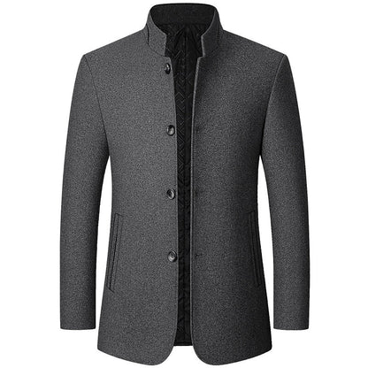 Funnel Neck Winter Coat for Men | Button Front Cold Weather Ready
