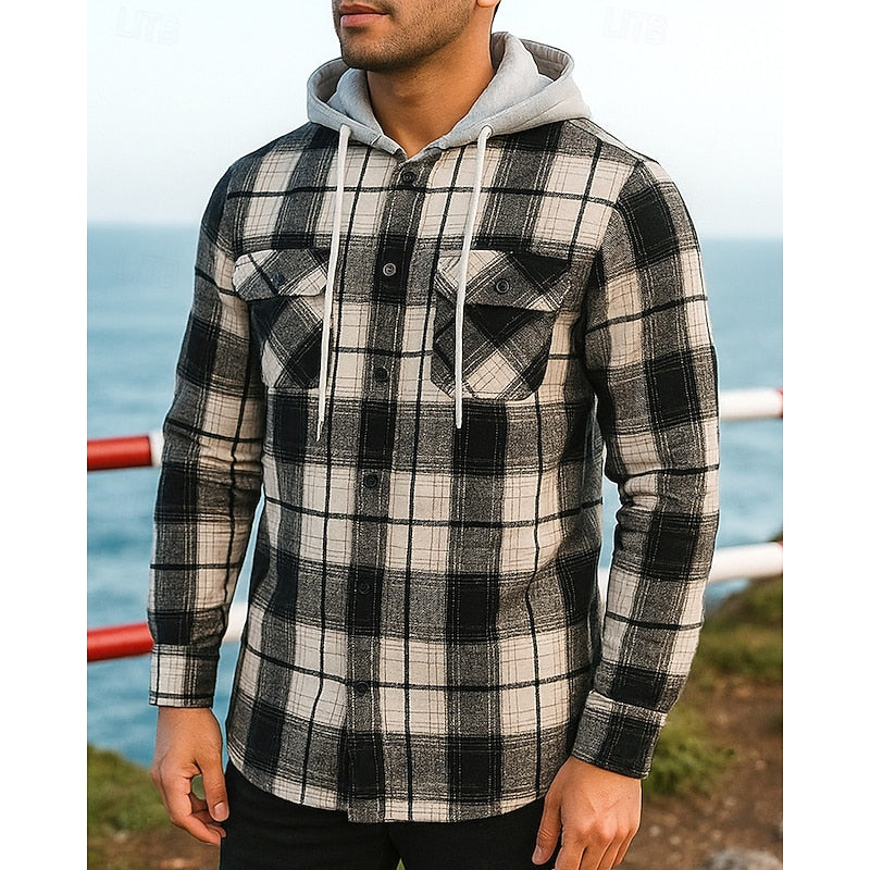 Plaid Shacket for Men | Hooded Warm Winter Layer