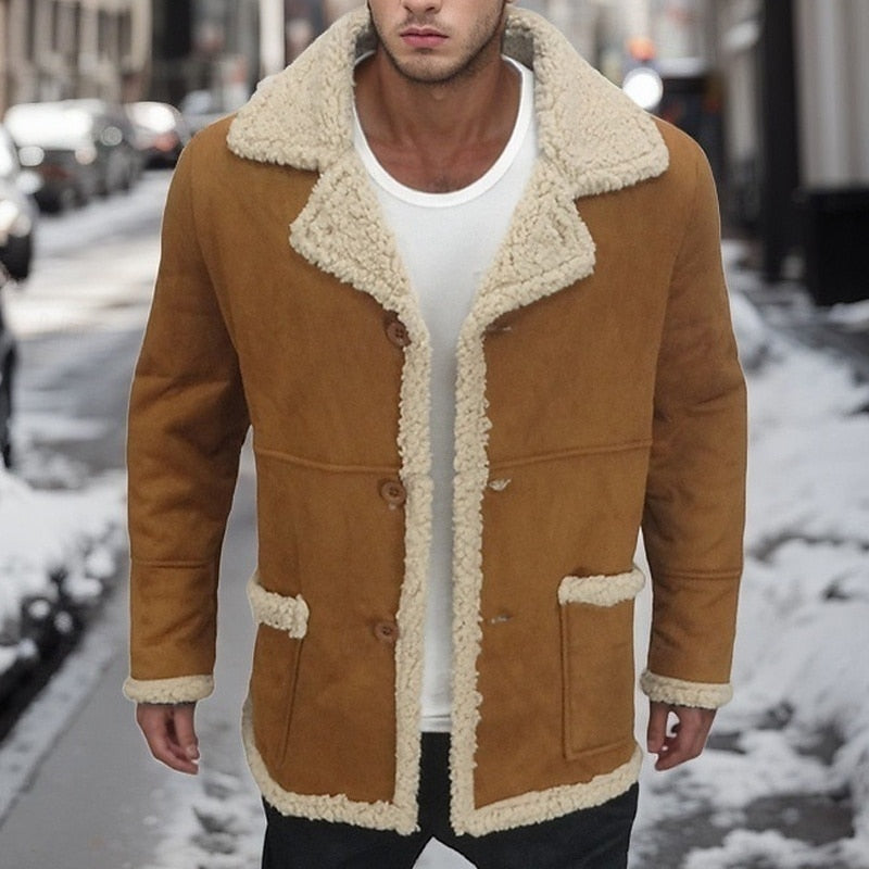 Fleece Lined Winter Jacket for Men | Button Front Lapel Collar Cold Weather Ready